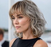 Defined medium gray coif with smooth volume Defined medium gray coif with smooth volume