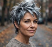 Defined shining short gray hair with sharp edges