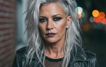 Fresh long gray coif for woman with sleek shine