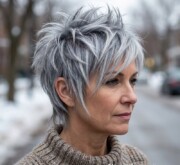Fresh shining short gray hair with subtle shine