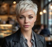Fresh short blonde coif with defined layers