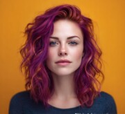 Glowing with playfulness colorful medium length coif Glowing with playfulness colorful medium length coif