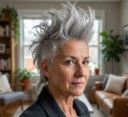 Gorgeous short gray hairdo with bold definition