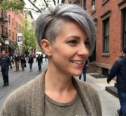 Gorgeous short gray hairdo with natural shine