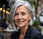 Gorgeous short gray hairdo with smooth texture
