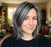 Medium gray coif with subtle volume Medium gray coif with subtle volume