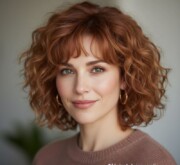 Medium length red hair with a fiery glow Medium length red hair with a fiery glow