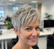 Shining short gray hair with sleek texture Shining short gray hair with sleek texture