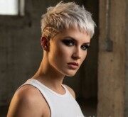 Short blonde amazing haircut with a chic, sharp look Short blonde amazing haircut with a chic, sharp look