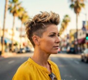 Short blonde amazing haircut with a modern design