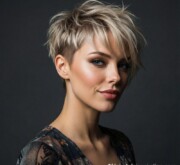 Short blonde amazing haircut with defined and sleek edges