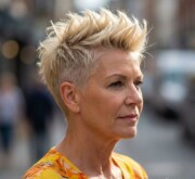 Short blonde amazing haircut with defined shape and shine Short blonde amazing haircut with defined shape and shine