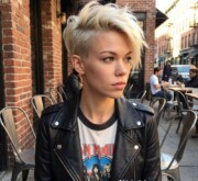 Short blonde coif with clean, defined lines