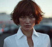 Short brown haircut woman for a clean, polished effect