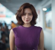 Short brown haircut woman with dramatic texture and shape Short brown haircut woman with dramatic texture and shape