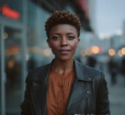 Short brown haircut woman with playful volume and shine