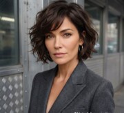 Short brown haircut woman with smooth texture