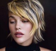 Short colored hair glowing with happiness