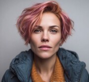 Short colored hair glowing with warmth and vibrance Short colored hair glowing with warmth and vibrance