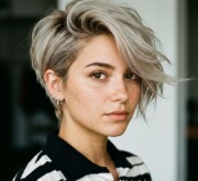 Sleek finish in short blonde coif
