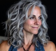 Sleek medium gray coif with a bold look Sleek medium gray coif with a bold look