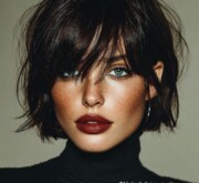 Trendy short brown hairdo with dramatic texture
