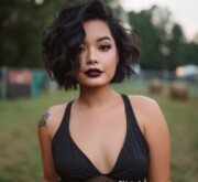 Trendy short brown hairdo with layered volume and shine Trendy short brown hairdo with layered volume and shine