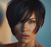 Trendy short brown hairdo with soft, structured curls