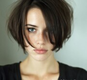 Trendy short brown hairdo with volume and structured ends